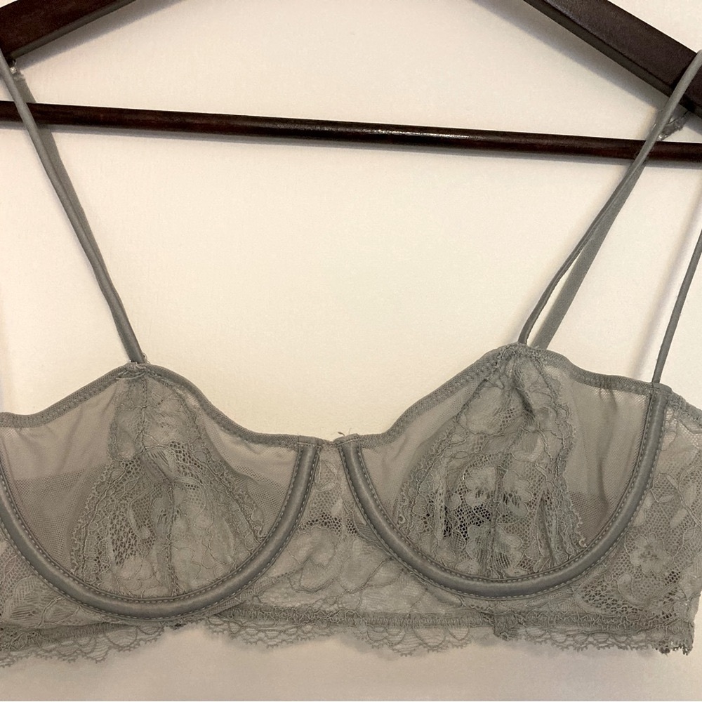 ZARA Blue - Gray Sheer Lace Balconette Bra with Underwire - Size Small - Picture 8 of 8